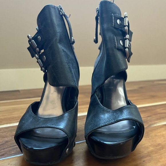 Black Leather Platform Heels - Picture 4 of 5